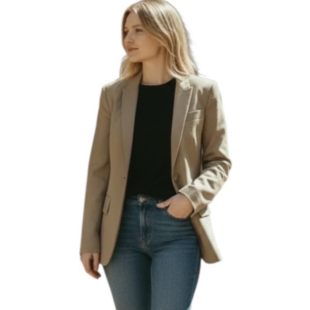 Stella McCartney Tan Pink Pinstripe Cotton Blazer Jacket Italy 38 Corporate Core
